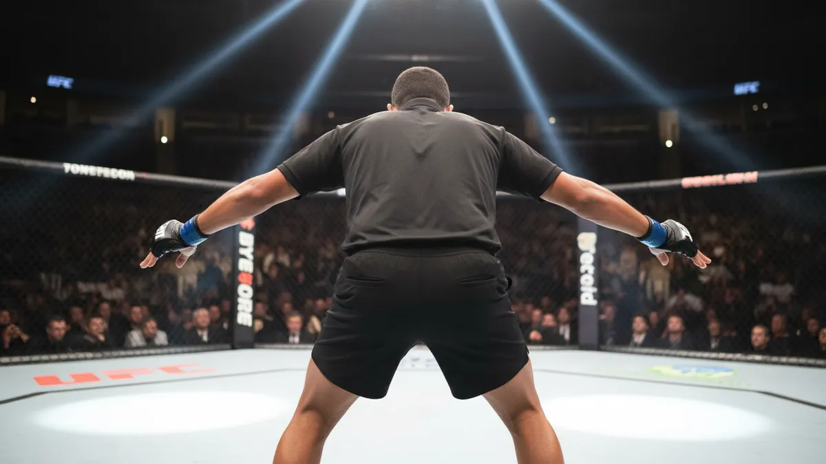 Árbitro de la UFC visto desde atrás en la jaula