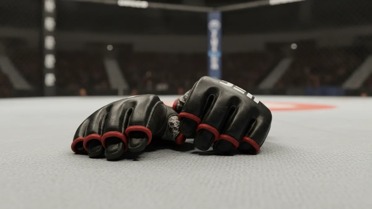 Guantes de la UFC sobre el lienzo de la jaula